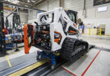 The new Bobcat T650 compact track loader on the production line at the company's manufacturing plant in Dobris, Czech Republic.