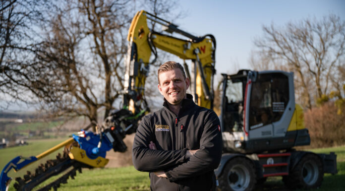 The Wacker Neuson EW100 wheeled excavator in use at Austrian earthworks contractor Pfeffer Erdbau.