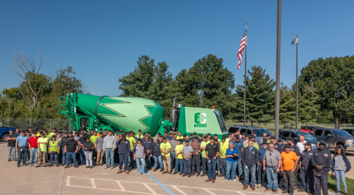20,000 Mixers Later: Advance’s Front-Discharge Design Hits a Milestone The Advance team with the 20,000th front-discharge mixer, built for Ernst Concrete