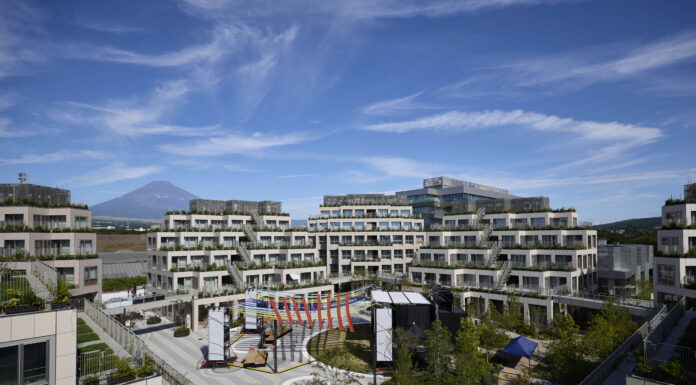 Toyota Woven City with Mount Fuji in the background